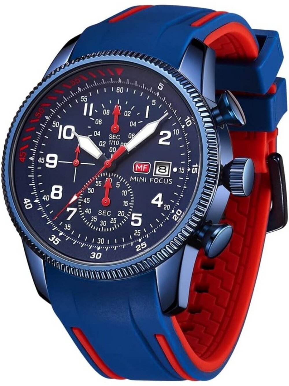 Men's Blue And Red Analog Waterproof Chronograph Classic Stylish Casual Watch